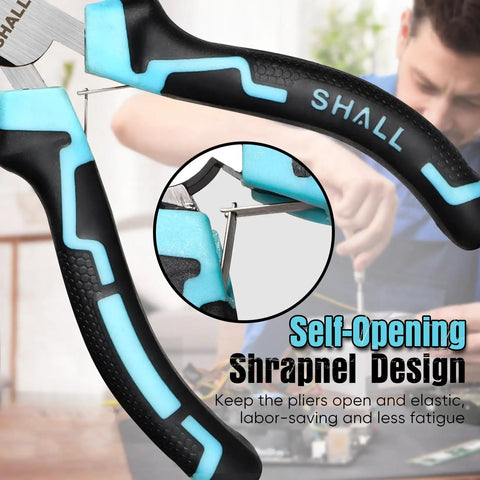 Mini Pliers Set Six Piece Everyday Hand Tool Kit With Needle Nose Long Nose Bent Nose Diagonal End Cutting And Linesman Pliers Plus Compact Portable Pouch For Crafts Electronics Jewelry Repair And DIY Projects self-opening pliers