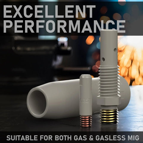 Lincoln Magnum 100L Compatible MIG Welding Gun Accessories Kit showing nozzle and tips for gas or gasless welding.