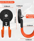 Heavy Duty Magnetic Garage Hooks 4 Pack With Grip Firm Neodymium Magnets dimensions showing 2.59in pad and 5.35in height.