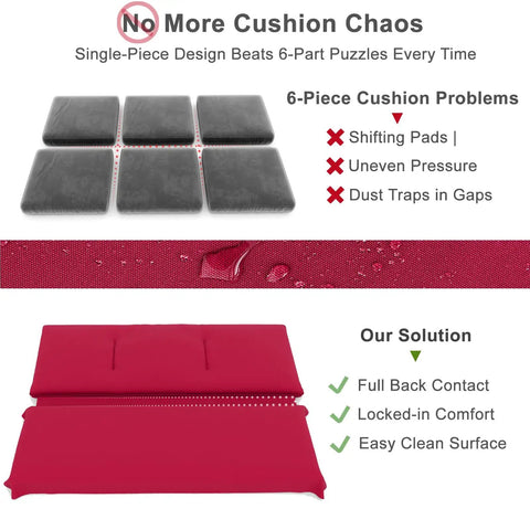 Comparison of multi-piece cushions vs single cushion for Oversized Outdoor Porch Swing With Adjustable Backrest And Canopy 2 In 1 Swing Bed 800 Lbs Capacity Removable Cushions For Poolside Patio Yard And Balcony Cozy Hangout For 3 To 4 People