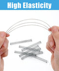 Spring steel wire set, 25 pcs, 40 cm long, 0.6 mm (24ga), corrosion resistant; hands hold curved wires with loose coils nearby
