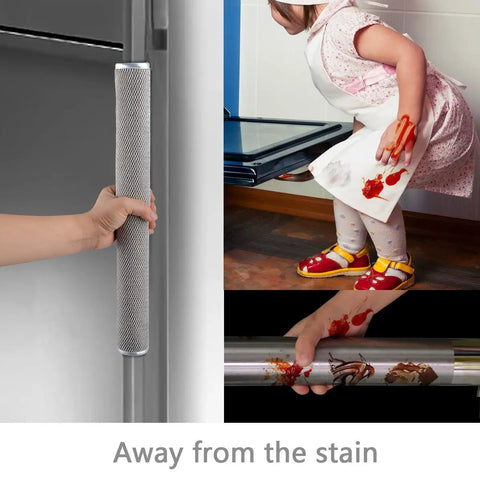 Gray Plush Refrigerator Door Handle Covers 3 Piece Set preventing stains and drips on a fridge handle and child's apron.