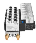 Industrial 6 Port 5/2 Way Pneumatic Solenoid Valve With 24V DC Coil, showing multiple ports and clear fittings