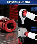 Half Inch Drive Wheel Protector Deep Impact Socket Set Seven Piece Ultra Thin Wall 6 Point Metric Kit with Color Coded Lug Nut Sockets