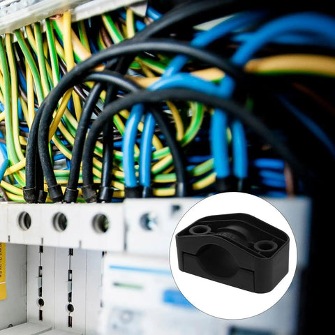 Heavy Duty Black Cable Clamp Snaps On Fast To Secure High Voltage Wires And Electrical Connectors on messy cables during installation.