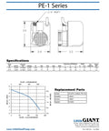 Technical drawing of Compact Submersible Pump Epoxy Encapsulated Direct Drive 115 Volt 0.008 HP 170 GPH with specifications
