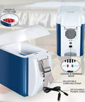 Portable 12V Thermoelectric Cooler And Warmer With 7.5 Quart Capacity Compact Mini Fridge For Car RV and Tailgate Vibes open lid showing interior.