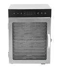 Electric Food Dehydrator A Total Kitchen Game Changer Featuring 12 Drip Free Snap Trays And A Robust 1000W Dual Fan Heater With 24 Hour Timer - silver exterior, digital controls, multiple trays visible.