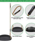 Two Pack Heavy Duty Swing Seats With 500 Pound Capacity And Wider Swing Board Anti Slip Surface Height Adjustable Rope From Fifty To Eighty Inches Built For Backyard Patio Garden Playground showing seat details, rope, and safety features