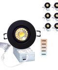 Canless Recessed Gimbal Downlight 3 Inch Eyeball Spotlight 8W Dimmable With 5 CCT Adjustable 360 Degree Rotatable And 40 Degree Tilt Junction Box Included Black Round Trim 6 Pack visible with lighting temperature options