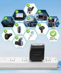 Smooth Plug And Play Ac To Dc Power Adapter on power strip, powering car accessories like dash cam and Bluetooth devices.