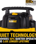 Pro Grade Stealthsonic 6 Gallon Wet Dry Shop Vacuum Ultra Quiet 4 Peak HP for jobsite and workshop shown with quiet technology feature.