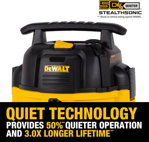 Pro Grade Stealthsonic 6 Gallon Wet Dry Shop Vacuum Ultra Quiet 4 Peak HP for jobsite and workshop shown with quiet technology feature.