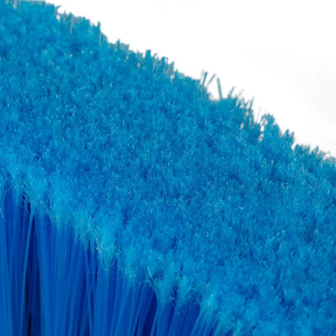 Close-up of flagged blue synthetic bristles from Slick Wide Light Industrial Lobby Broom With Flagged Blue Synthetic Bristles And Heavy Duty Metal Handle 53 Inch Reach Solid Commercial Floor Sweeper Pack Of Twelve Daily Grind.