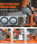 Heavy Duty Boss Grade Magnetic Drill 1450W Variable Speed Portable Electric Core Chucker with strong magnetic force shown drilling.