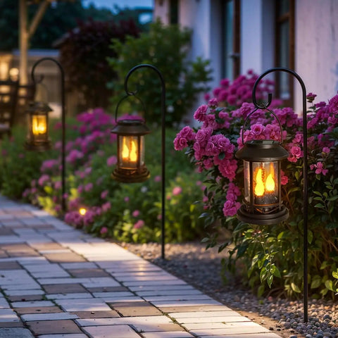 Six Pack Solar Lantern Lights With Realistic Flickering Candle Effects No Wiring Easy Setup Stakes For Garden Backyard Lawn Pathway