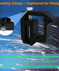 Rock Solid Heavy Duty Mounting Clamps For Truck Cap And Camper Shell Hardware Locks In Tight On The Road Fits Silverado Sierra Ram F150 8 Piece Kit In Sleek Black close-up of strong aluminum clamp with bolt