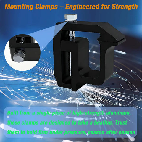 Rock Solid Heavy Duty Mounting Clamps For Truck Cap And Camper Shell Hardware Locks In Tight On The Road Fits Silverado Sierra Ram F150 8 Piece Kit In Sleek Black close-up of strong aluminum clamp with bolt