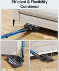 8 In 1 Cordless Stick Vacuum With 3 Suction Modes, Up To 45 Minutes Runtime, Self Standing And Rechargeable, Lightweight Wireless Cleaner demonstrating flat and slim angles under furniture