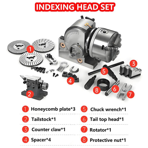 Heavy Duty 3 Jaw Dividing Head Combined With 6 Inch Rotary Indexer Featuring Zero To Ninety Degree Precision Rotation Build includes honeycomb plates and tailstock.