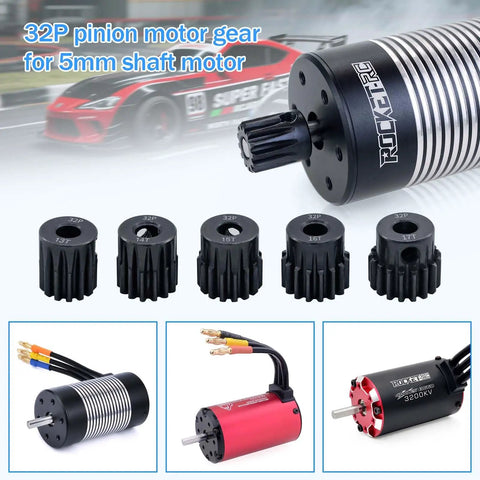 32P Hardened Steel Pinion Gear Set With Hex Key Screwdriver Built Tough For 1/8 RC Cars, 13T 14T 15T 16T 17T Teeth, displayed