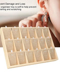 Top Tier Solid Pine Wooden Jewelry Display Tray With 18 Grid Slots And Ultra Plush Velvet Lining For Necklaces Bangles Rings close up.