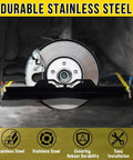 Beefy Steel Toe Alignment Tool For Wheel Angles, Pro-Grade Wheel Alignment Kit in use on car brake disc