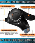 Premium 3x7 Thumb Shifter Set With TX-30 Levers For 7 Speed Bicycles showing optical gear and shift buttons.