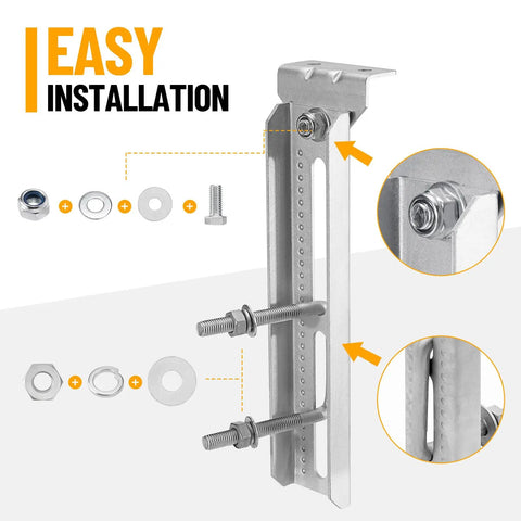 Badass 12 Inch Boat Trailer Bunk Brackets Four Pack Heavy Duty Galvanized Steel installation components with adjustable bolts.