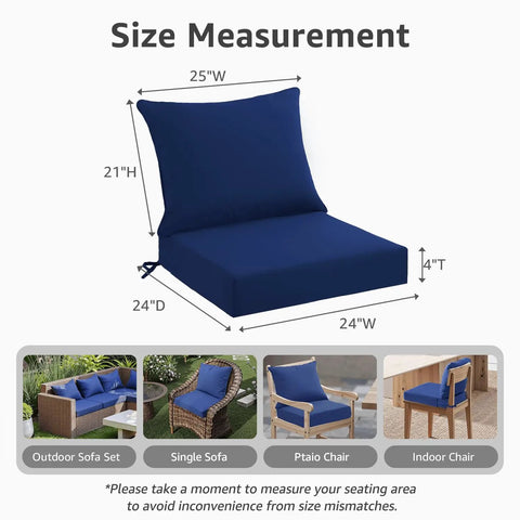 Outdoor Seat Cushion Set 24 X 24 X 4 Inch Waterproof And Fade Resistant Cushions With Removable Covers And Ties For Patio Chairs And Sofas