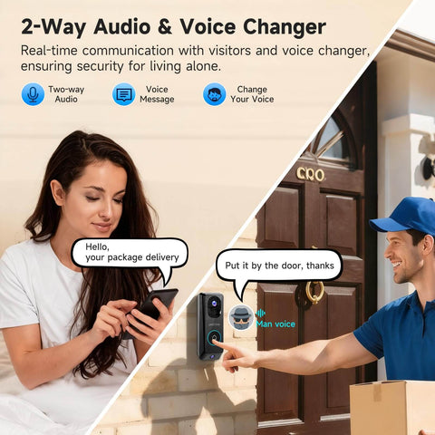 Person using 2K Dual Lens Video Doorbell With Chime, Local Storage Up To 512GB Includes 64GB Card, No Subscriptions Needed, 2-Way Audio