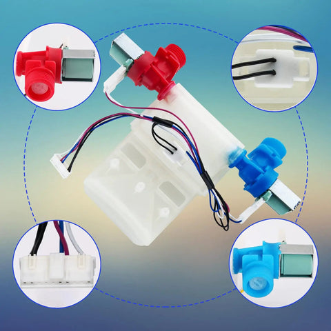 Washer Water Inlet Valve Replacement For Front Load And Top Load Machines Easy Install Balances Cold And Hot Water Controls Water Level And Drainage Compatible With Kenmore And Other Major Brands, white plastic valve with wired connectors