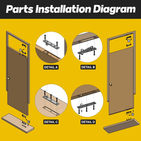 Diagram showing installation of Pivot Hinge for Doors and Cabinets With 360 Degree Stainless Steel Shaft Smooth Silent Movement.