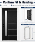 Premium Fiberglass Entry Door With Quick Install Vinyl Frame And True Right Hand Inswing Design showcasing dimensions and fit.