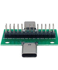 USB C Breakout Test Board 2 Pack Solderless Pins 24 Pin 2.54mm Double Sided Socket With Pin Header Connector For Date Line Wire Cable Transfer Type C Male To Female Plug And Play Ready showcasing a front view of the USB-C breakout board with visible pin headers.