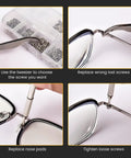 Grab And Go All In One Eyeglass Repair Kit With 1000 Small Screws Nuts Washers Nose Pads And Curved Tweezers Micro Screwdriver demonstrated