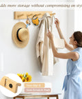 Wall Mounted Wooden Coat Rack With Five Heavy Duty Hooks In Natural Bamboo Finish Sturdy Built To Last With Waterproof Coating Ideal For Entryway Hallway Living Room Decor