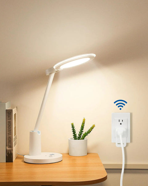 Plug And Play Remote Outlet Switch With Wireless On Off Control for lamps and fans, installed near desk lamp, compact design