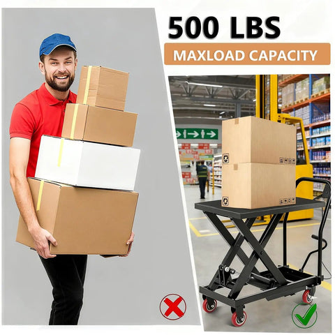 Heavy Duty Hydraulic Lift Table Cart Manual Scissor Platform No Sweat Foot Pump Operation Non Slip Pad Rock Solid Steel Frame Locking Caster Wheels Smooth Raises For Garage Shop Daily Grind