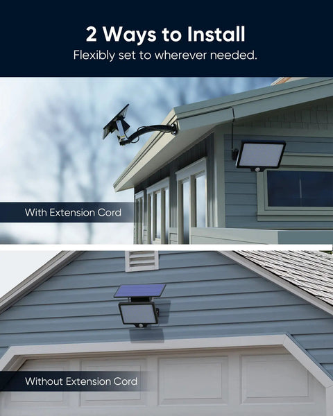 Solar Security Light With Motion Sensor 1000 Lumen 48 LED IP65 Waterproof Outdoor Floodlight With Auto On Off installed on garage