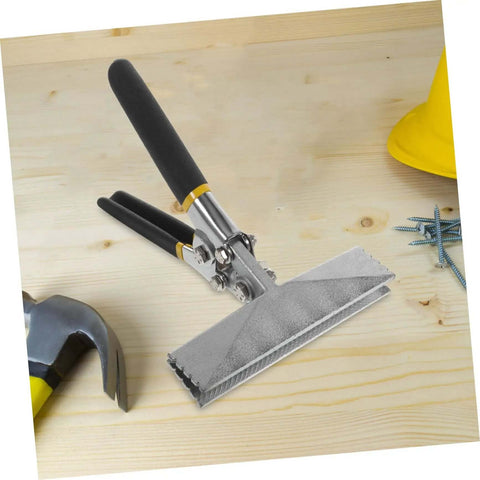 Metal Bender Tool With Straight Jaw Hemming Pliers on wooden surface for duct crimping and wire bending with non-slip grip