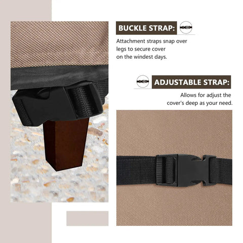 Buckle and adjustable strap on Left Facing L Shaped Outdoor Sofa Cover Waterproof For 6 Seater Sectional Couch 85 Inch