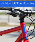 Red bike with 12Pcs Aluminum Headset Spacers For 1 1 8 Inch Stems 4 Thicknesses 2mm 3mm 5mm 10mm Black Stem Spacers visible.