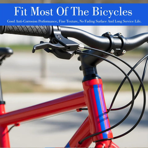 Red bike with 12Pcs Aluminum Headset Spacers For 1 1 8 Inch Stems 4 Thicknesses 2mm 3mm 5mm 10mm Black Stem Spacers visible.