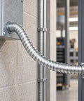 Heavy Duty Encased Galvanized Steel Flexible Electrical Conduit Three Eighth Inch Size Of 100 Feet connected to a metal junction box.