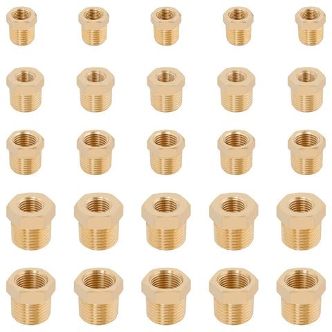 Must Have Brass Hex Bushing Kit 25 Pcs Fittings NPT Reducers With Teflon Tape Includes 1/4 To 1/8, 3/8 To 1/8 Adapters