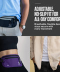 Hidden Money Belt For Travel With RFID Blocking Passport Holder worn by models in blue, purple, and black, showing versatile styles