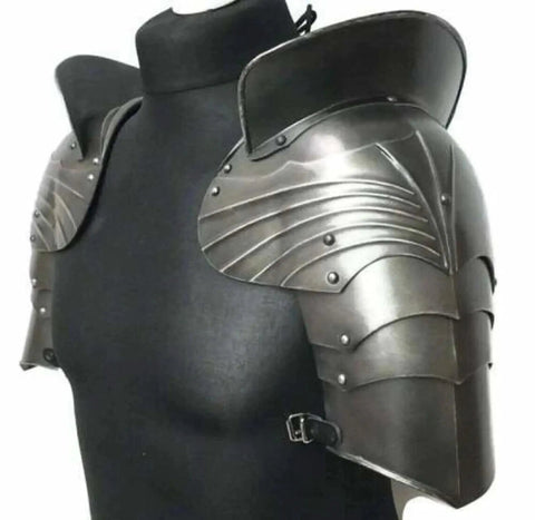 Beefy 18 Gauge Solid Steel Pauldron Shoulder Armor Set For Medieval Knight Cosplay And Larp Wearable Or Display Grade Grey Armor Plates