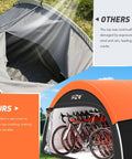 Inside view of an Upgraded Heavy Duty Bike Tent With Rain Cover Outdoor Storage Shed That Fits 8 to 10 Bikes, including waterproof features.