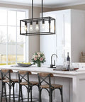 5-Light Black Farmhouse Kitchen Chandelier, Rectangular Linear Pendant Light Fixture for Kitchen Island with Adjustable Height